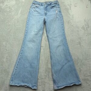 Levi's Premium Jeans Womens 25 Light Blue 70s High Flare Distressed Denim